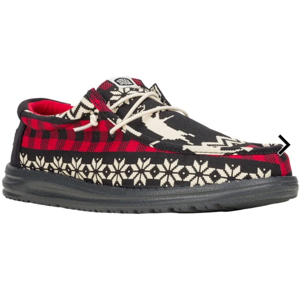 NWT Hey Dude Wally holiday cheers shoes in green red and white in size 10
